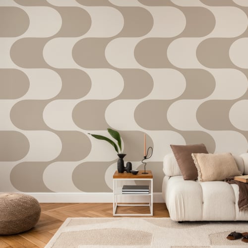 Beige Geometric Pattern Mid-Century Modern Wall Mural