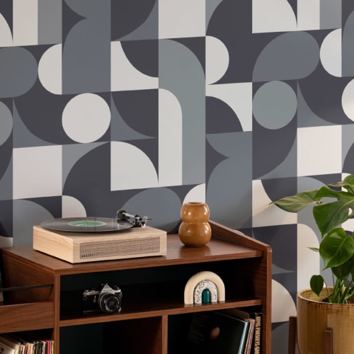 Blue Mid-Century Geometric Collage Wall Mural