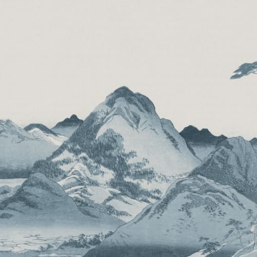 Blått japansk fjellandskap fototapet