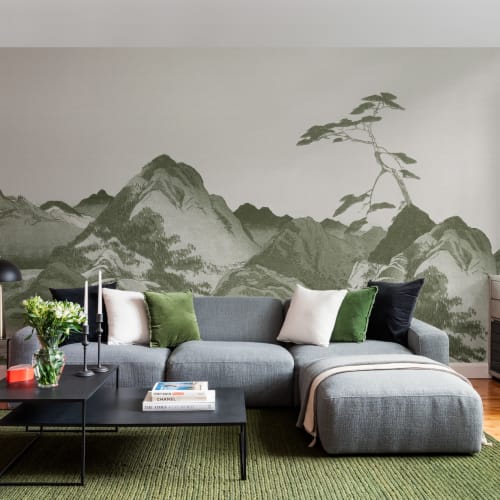 Grønt japansk fjellandskap fototapet av kunst
