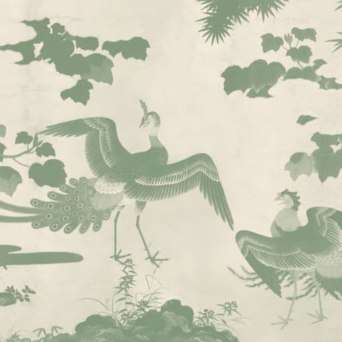 Grønt illustrert japansk påfugl-fototapet