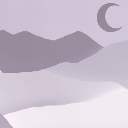 Papier Peint Panoramique Lune et Paysage Montagneux Violet Fait à la Main