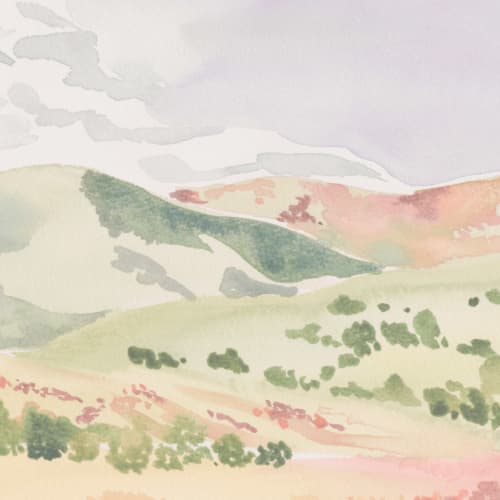 Papel de parede de paisagem de colinas de aguarela Mural