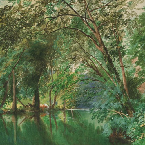 Trees Over the River Wall Mural