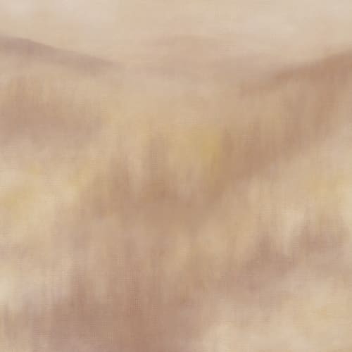 Neutrale muurschildering van mistig landschap voor een serene sfeer