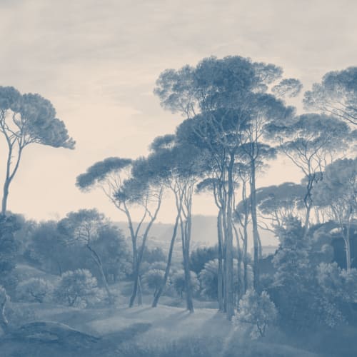 Mural de pintura da paisagem da floresta de Tivoli azul
