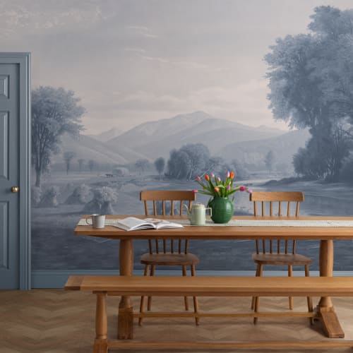 Blue American Landscape Painting Mural