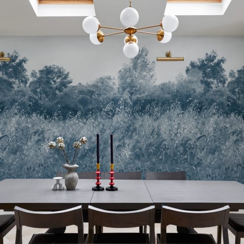Blue Summer Meadow Oil Painting Mural
