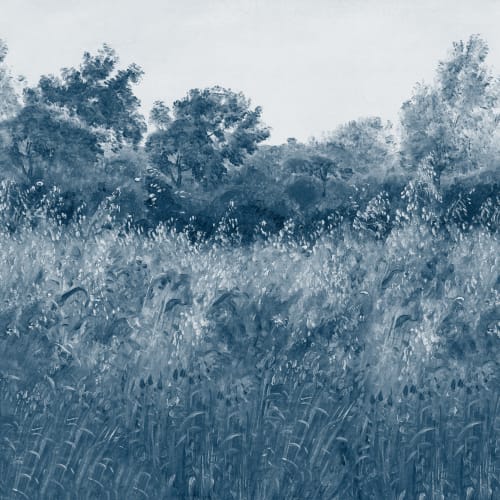 Blue Summer Meadow Oil Painting Mural