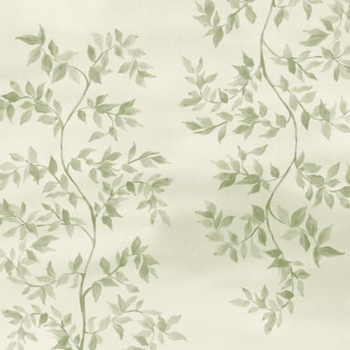 Mural de papel pintado con motivos botánicos de hojas de color verde suave