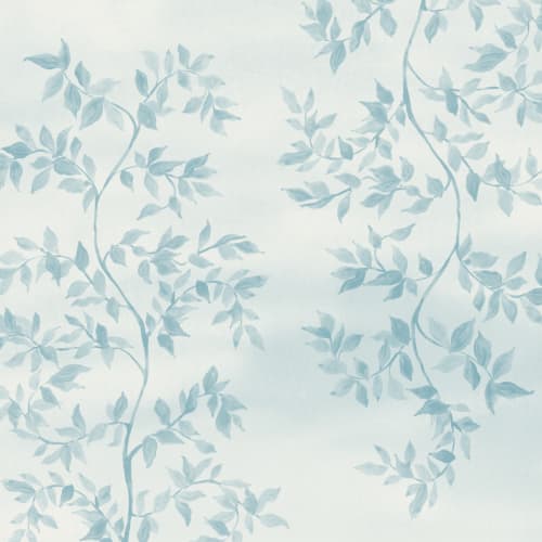 Papier peint panoramique avec motif de feuilles botaniques bleues