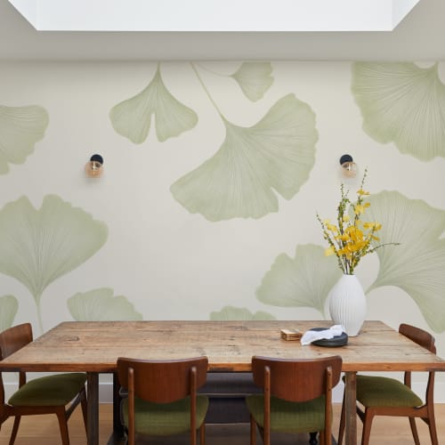 Green Ginkgo Leaf Mural