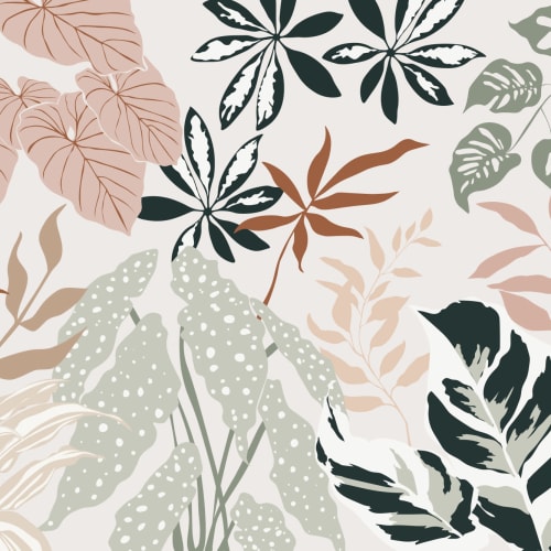 Neutral and Green Modern Botanical Plants Wallpaper Mural