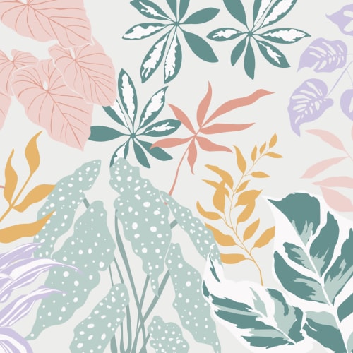 Pastel Colorful Modern Botanical Plants Wallpaper Mural