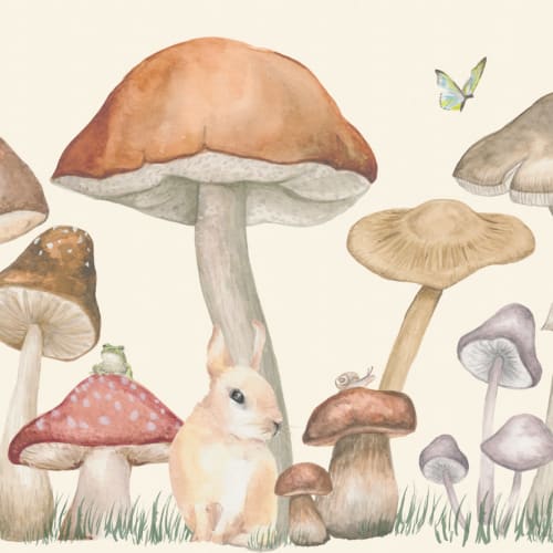 Mushrooms and Forest Animals Wallpaper Mural