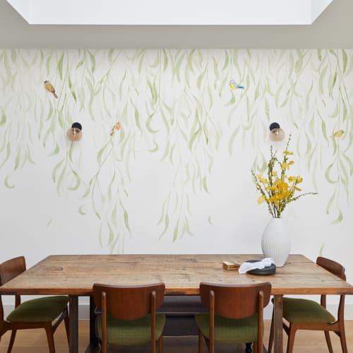 Papel pintado plantas colgantes y pájaros