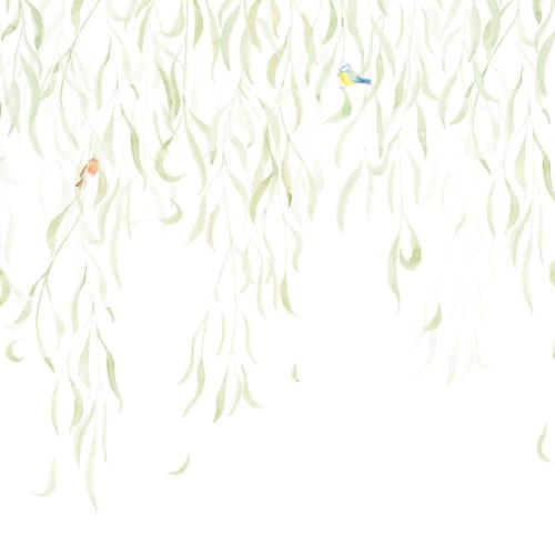Papel pintado plantas colgantes y pájaros