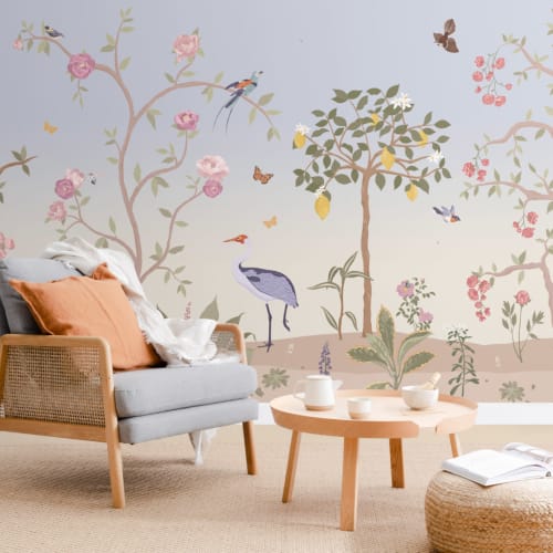 Blå Chinoiserie Floral Spring Garden Fototapet