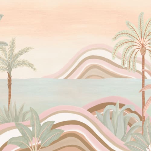 Mural de paisagem tropical em pastel