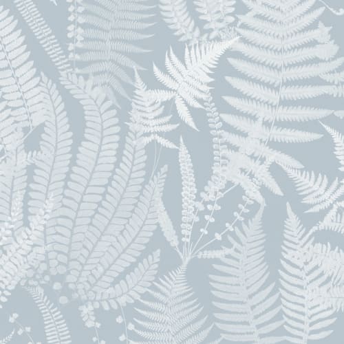 Light Blue Vintage Fern Illustrations Repeat Pattern Wallpaper