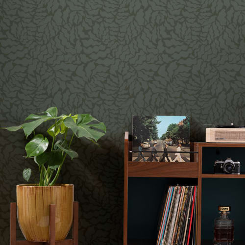 Dark Green Abstract Botanical Repeat Pattern Wallpaper