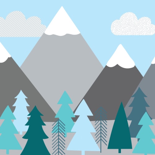 Carta da Parati per Bambini con Alberi e Montagne