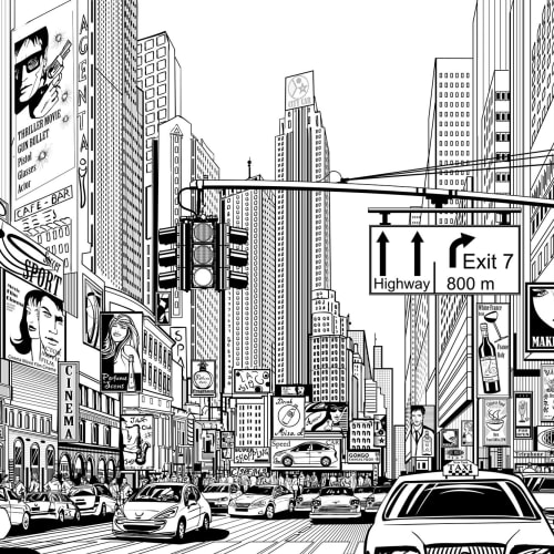 Sort-hvid illustreret NYC-tapetmaleri