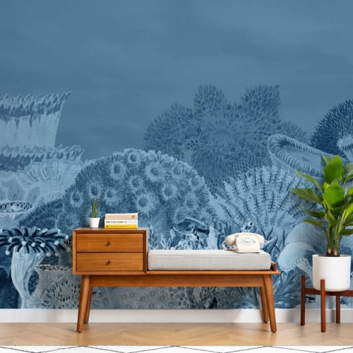 Murale sulla barriera corallina con illustrazioni vintage della marina