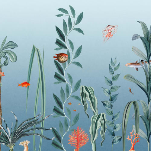 Blue Fish & Seaweed Underwater Mural