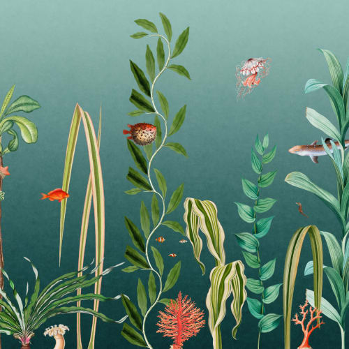 Teal Fish & Seaweed undervandsmaleri