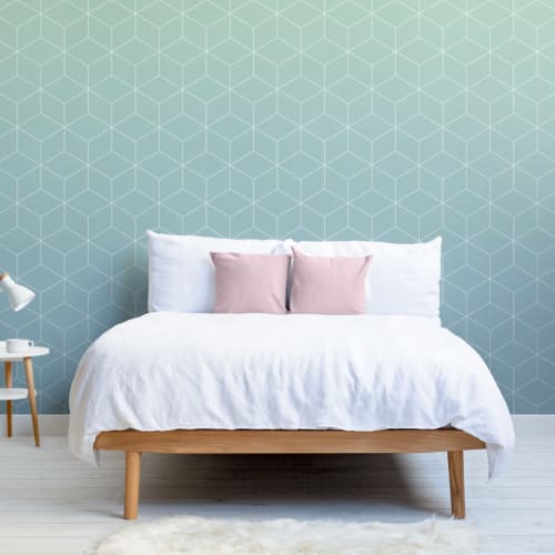 Aquamarine Patterned Ombre Wallpaper Mural