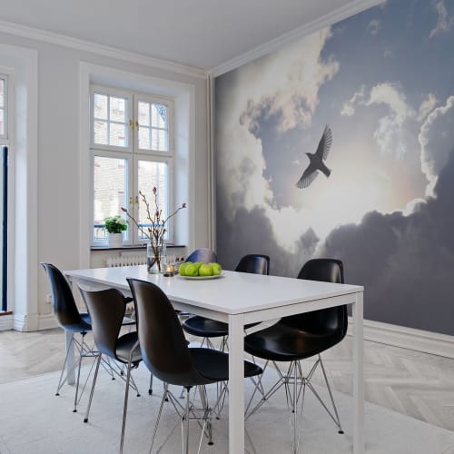 Sky wall mural with a flying bird