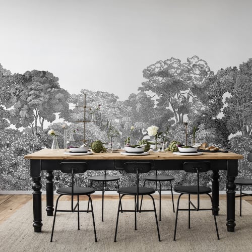 THE PERFECT BLACK AND WHITE WALLPAPER WITH A FOREST LANDSCAPE