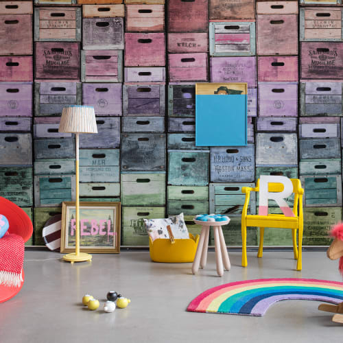 Du chic urbain pour vos murs avec des boîtes de couleurs sur cet impressionnant mural