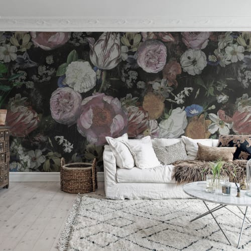 Extravagant dark floral wallpaper murals