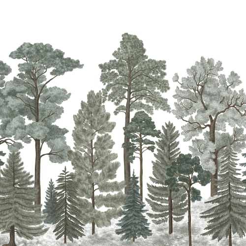 Hand-painted forest mural in muted green tones