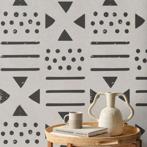 Black & Neutral Tribal Canvas Wallpaper Mural