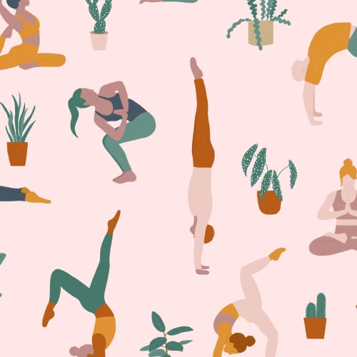 Poses de ioga e plantas Papel de parede mural