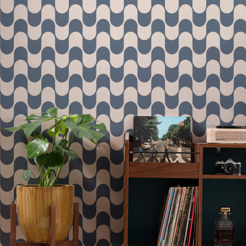 Albastru Groovy Retro Repeat model tapet