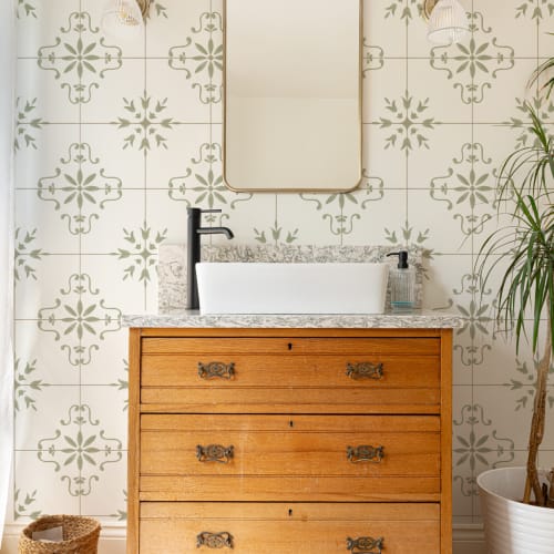 Grønn Azulejo flisemønster fototapeti vintage stil