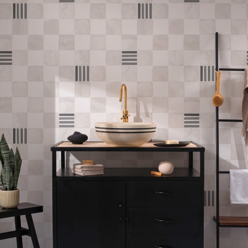 Light Greige Watercolor Checkered Wallpaper