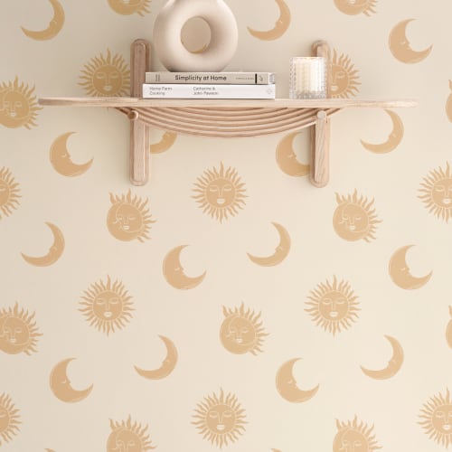 Papier peint Boho jaune soleil et lune