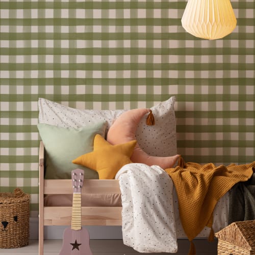 Mørkegrønn akvarell gingham tapet