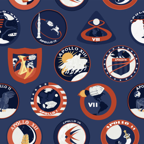 Blue Nasa Badges Space Themed Pattern Wallpaper Mural