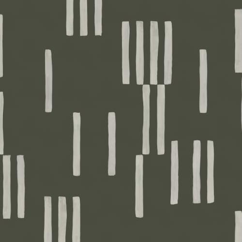 Hand Painted Line Geometric Mural in Moss Green