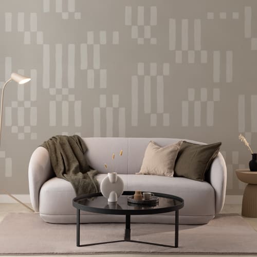 Hand Painted Block Geometric Mural in Beige
