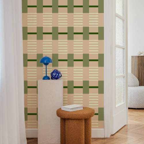 Pink And Green Checkered Pattern Contemporary Mural