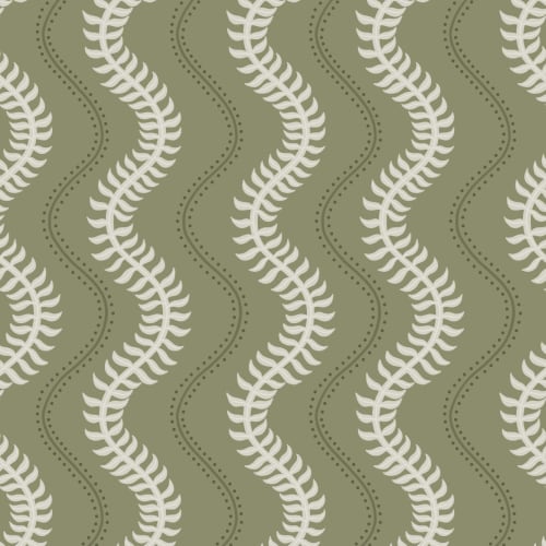 Green Fern Pattern Wall Mural With Wavy Design