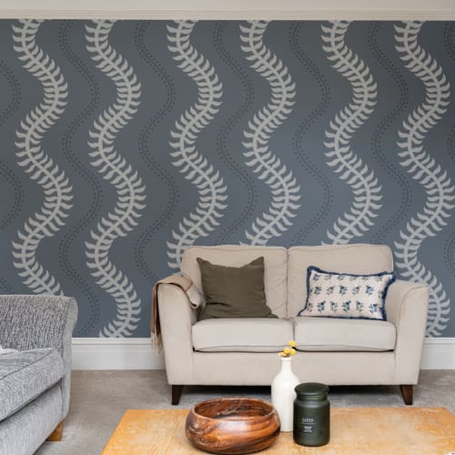 Blue Wavy Striped Pattern Wall Mural for Tranquil Vibes