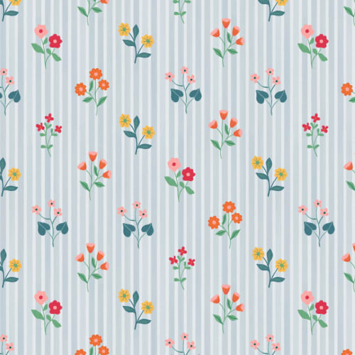 Papier Peint Rayé Bleu Bouquet Pastel